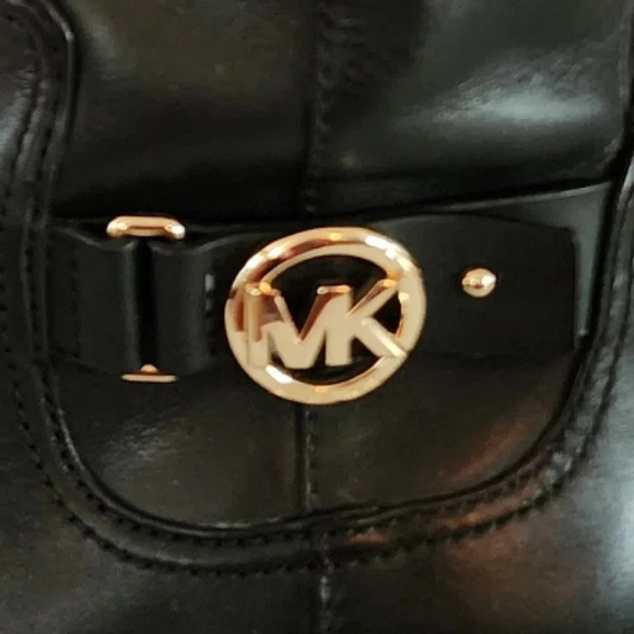 Michael Kors Black Leather Riding Boots Knee High Gold MK Equestrian Size 5.5 - Picture 5 of 7